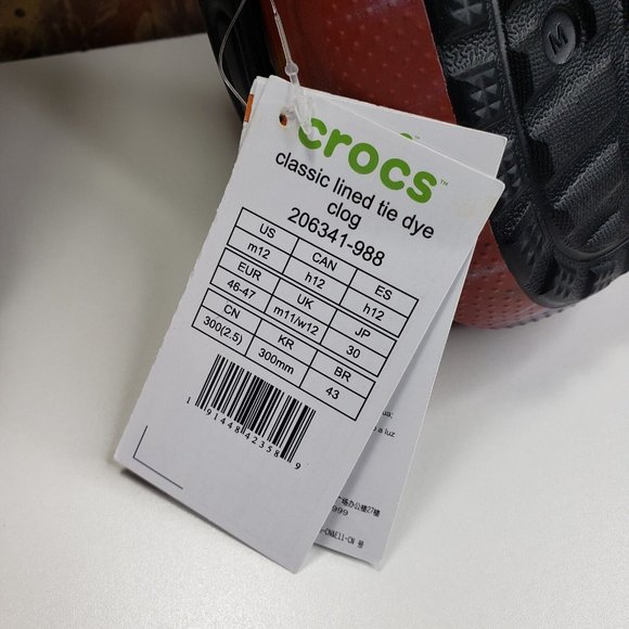 Crocs Unisex Classic Tie-Dye Lined Clog - Multi/Black NWT Mens Size 12 - Picture 8 of 9